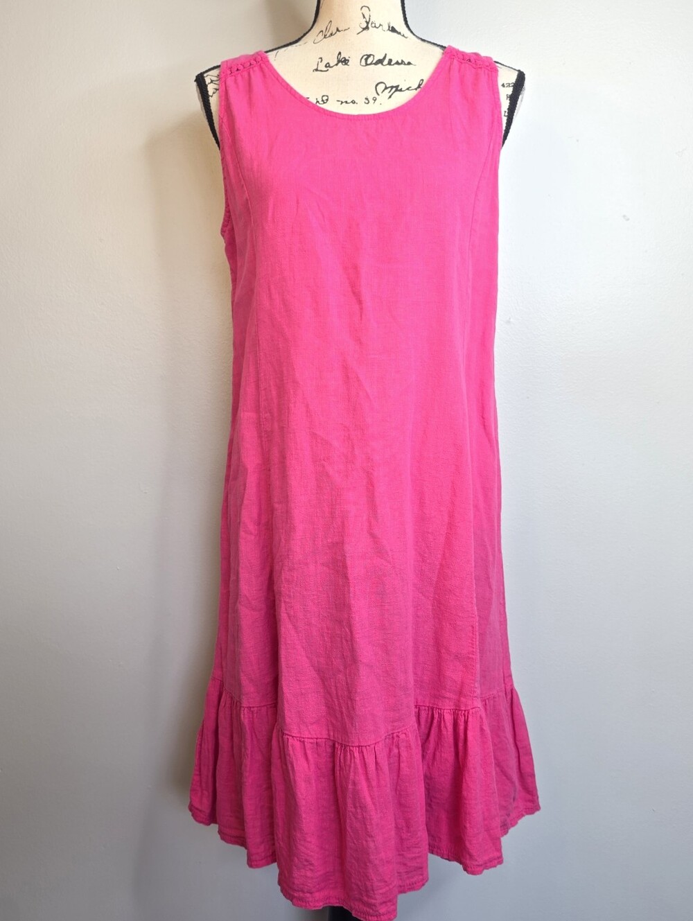 Terzo Millennio Pink Linen Blend Ruffle Midi Dress Made in Italy Size M